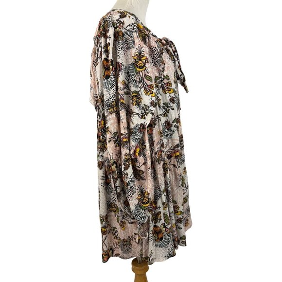 Free People Dress Women's Medium Boho Flowing Long Sleeve Tie Detail Floral - Picture 2 of 13